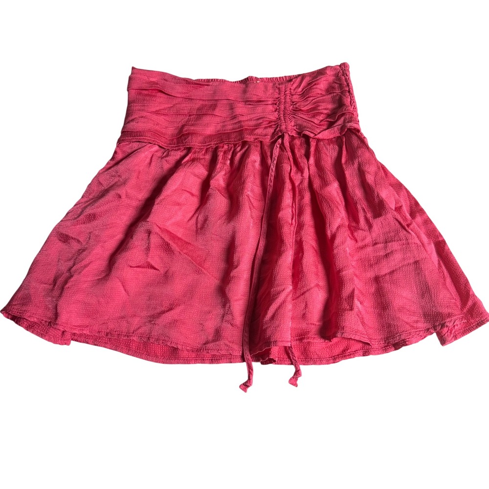 Aerie‎ Womens XS Pink Smocked Waist Ruched Drawstring Mini Skirt Textured Flowy